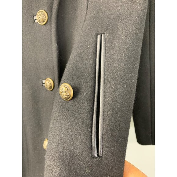 7 for all Mankind Wool Pea coat Black Leather Trim Size Small Button 6629 - Picture 2 of 12